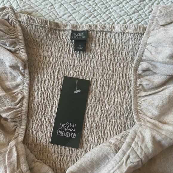 Wild Fable Crop Top Blouse Beige Cinched Short Puff Sleeve Size M NWT - Picture 9 of 9